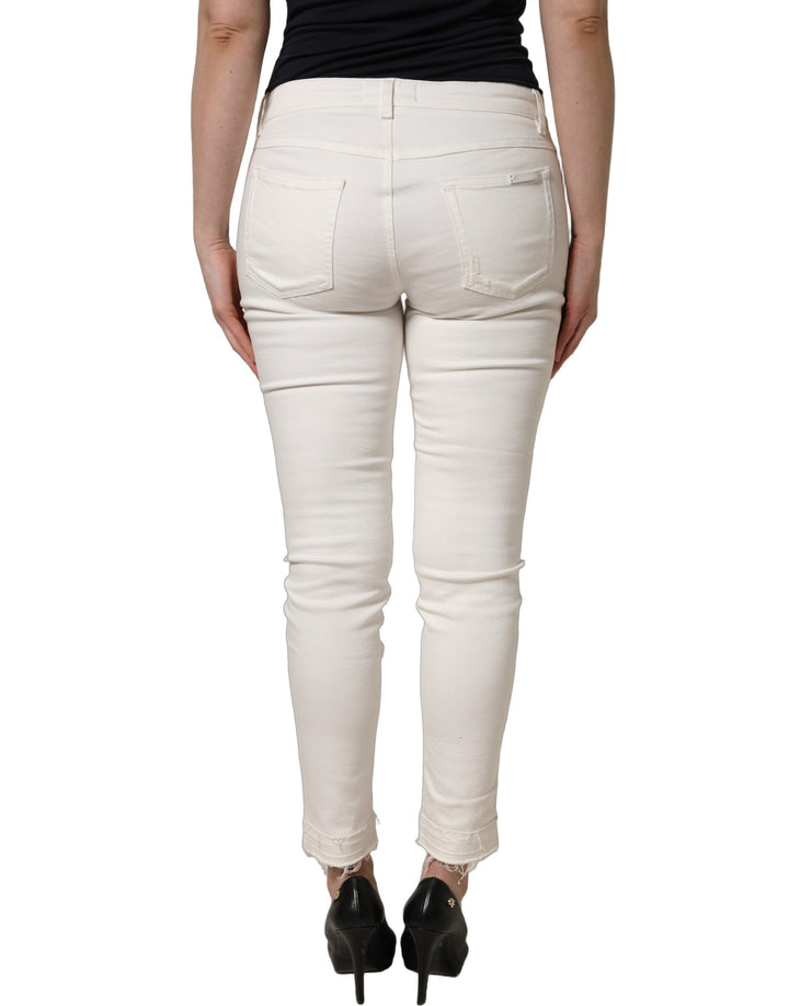 Dolce &amp; Gabbana White Tattered Skinny Cotton Denim Jeans