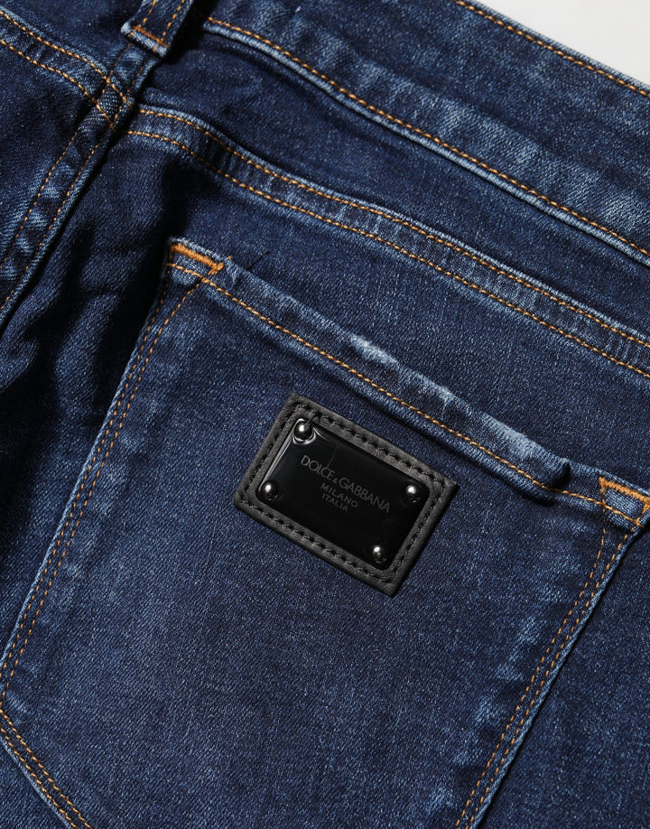 Dolce &amp; Gabbana Blue Distressed Skinny Cotton Denim Jeans