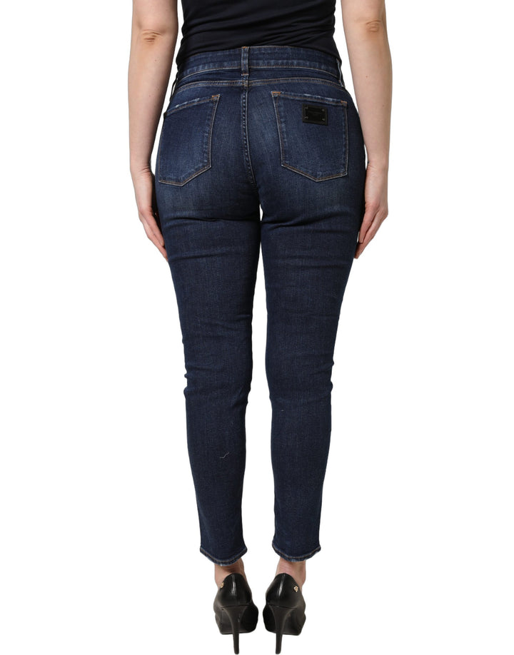 Dolce &amp; Gabbana Blue Distressed Skinny Cotton Denim Jeans