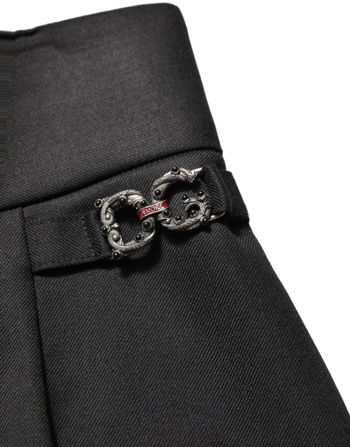 Dolce &amp; Gabbana Black Wool High Waisted Logo Trouser Pants