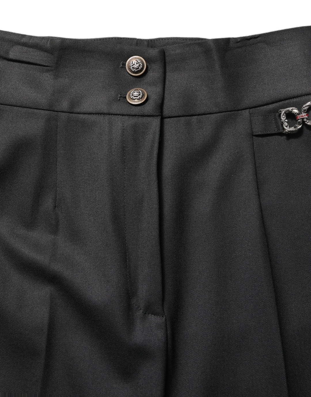 Dolce &amp; Gabbana Black Wool High Waisted Logo Trouser Pants