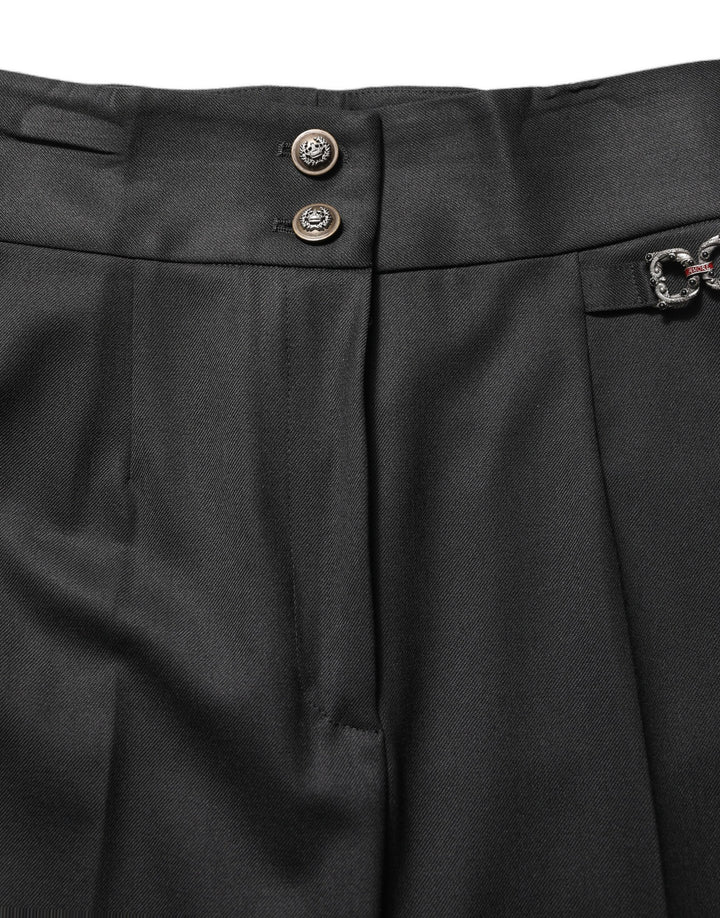 Dolce &amp; Gabbana Black Wool High Waisted Logo Trouser Pants