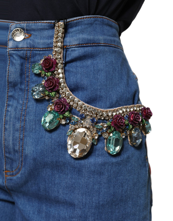 Dolce &amp; Gabbana Blue Cotton Embellished BermudaDenim Shorts