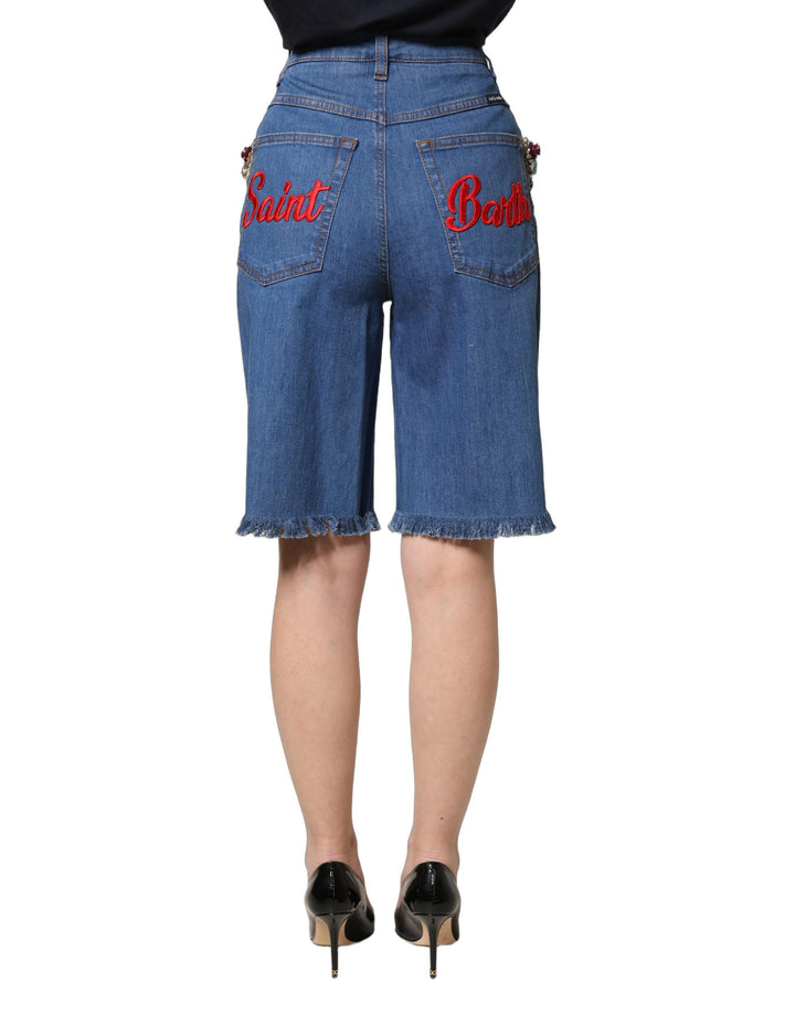 Dolce &amp; Gabbana Blue Cotton Embellished BermudaDenim Shorts