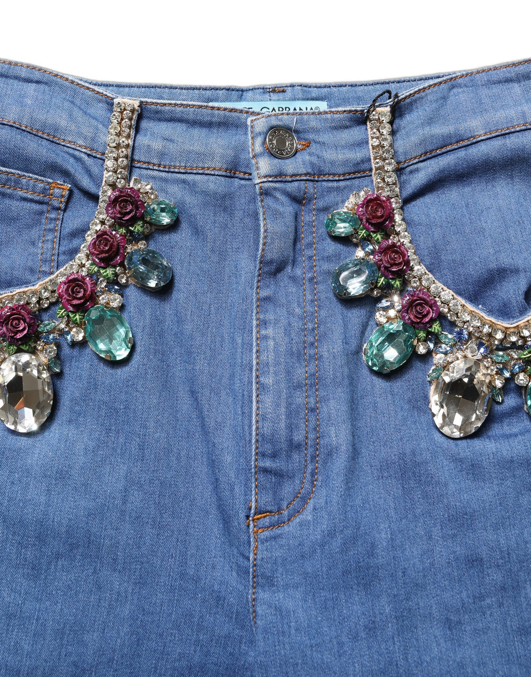 Dolce &amp; Gabbana Blue Cotton Embellished BermudaDenim Shorts
