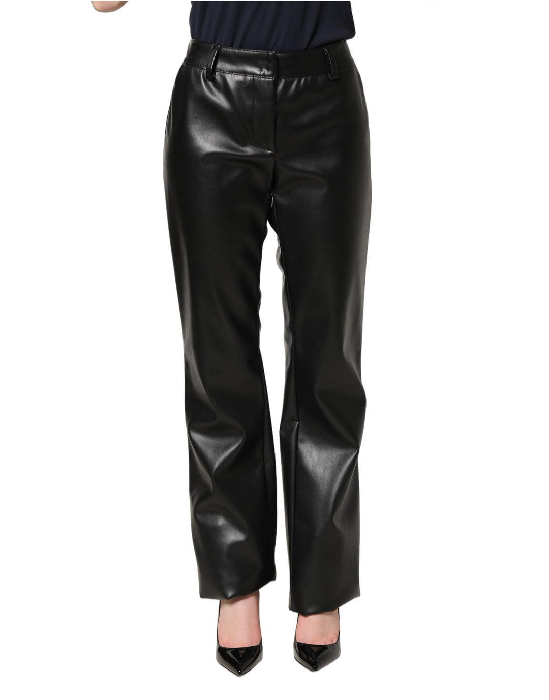 Dolce &amp; Gabbana Black PU Leather High Waisted Trouser Pants