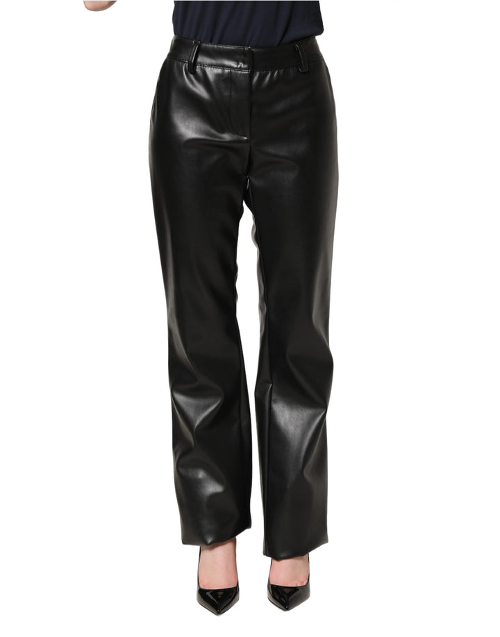 Dolce &amp; Gabbana Black PU Leather High Waisted Trouser Pants