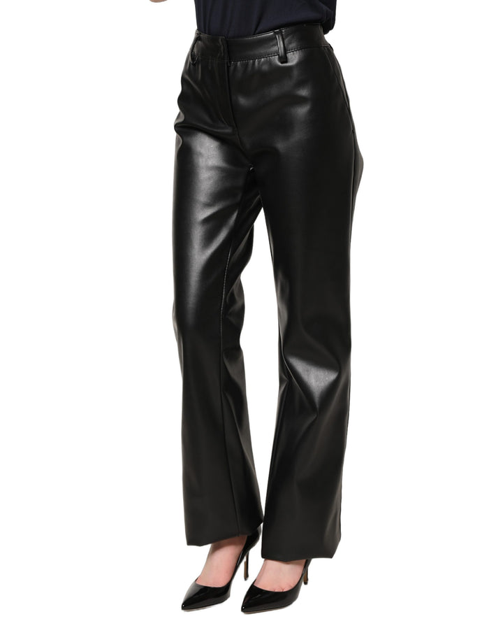 Dolce &amp; Gabbana Black PU Leather High Waisted Trouser Pants