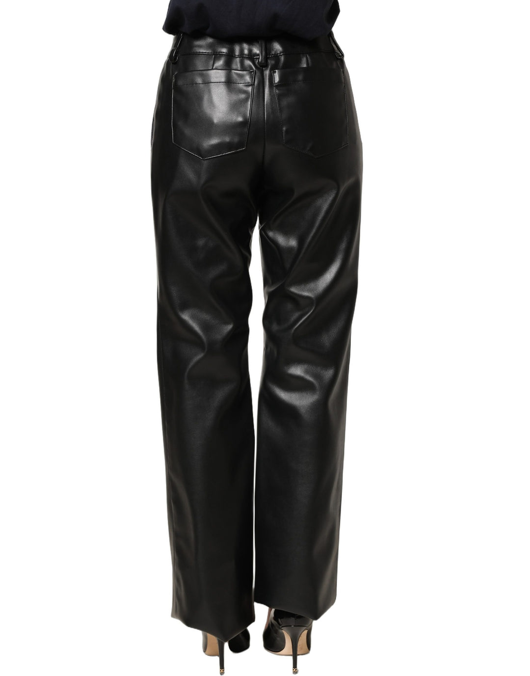 Dolce &amp; Gabbana Black PU Leather High Waisted Trouser Pants
