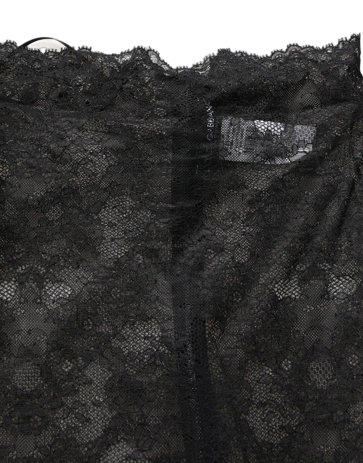 Dolce &amp; Gabbana Black Floral Lace High Waist KneeLength Skirt