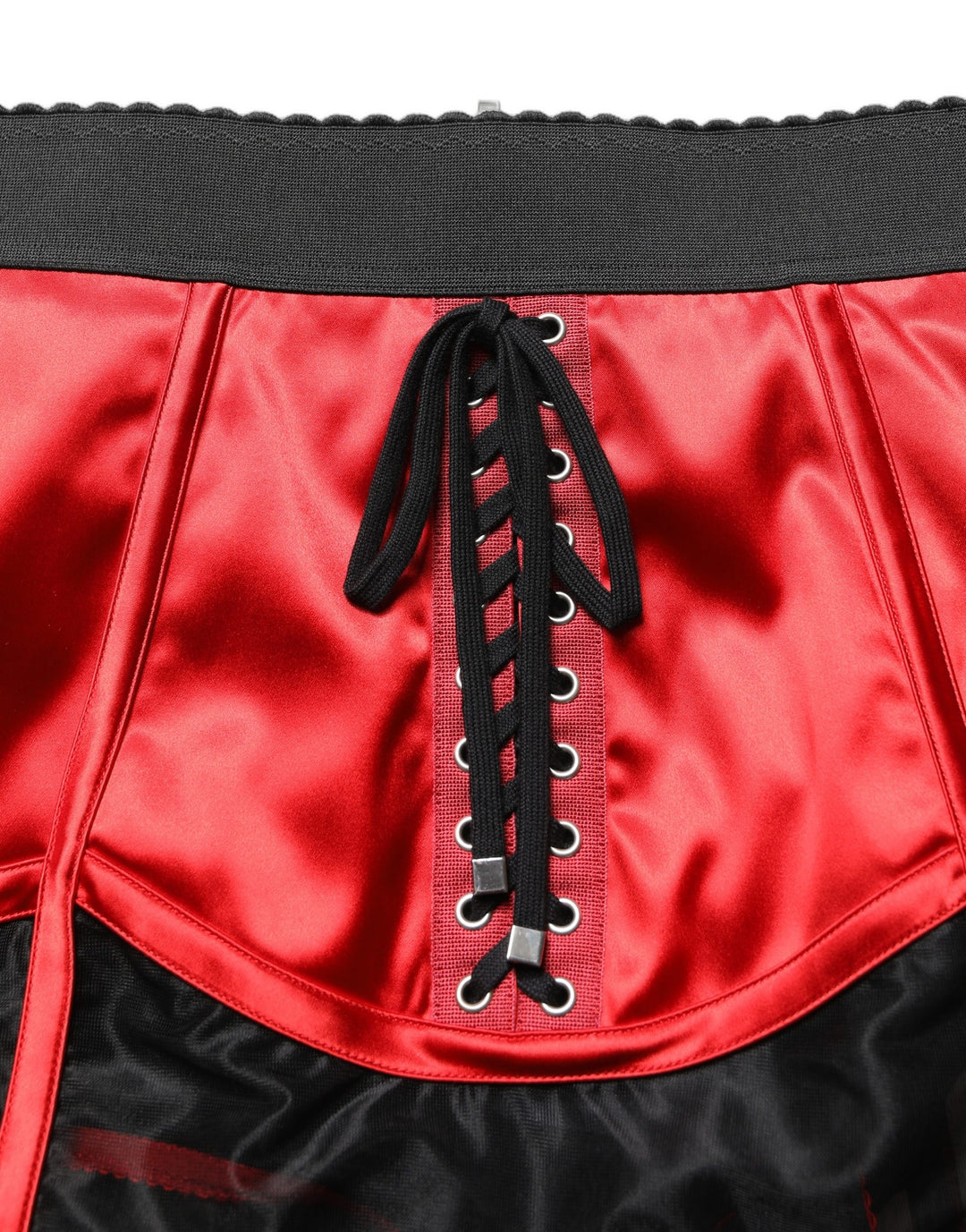 Dolce &amp; Gabbana Red Satin Corset Style High Waist Mini Skirt