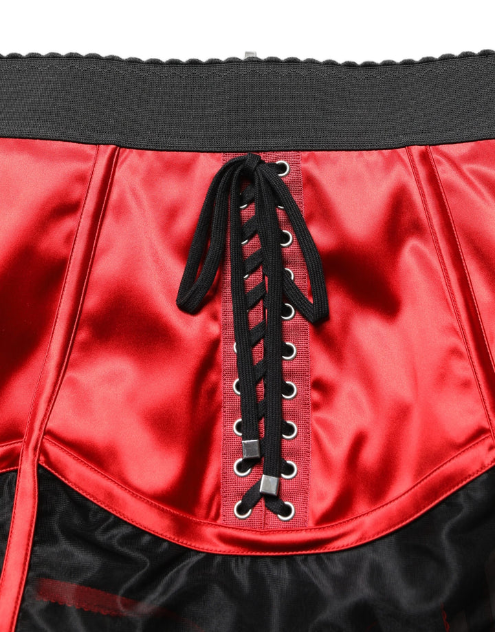 Dolce &amp; Gabbana Red Satin Corset Style High Waist Mini Skirt