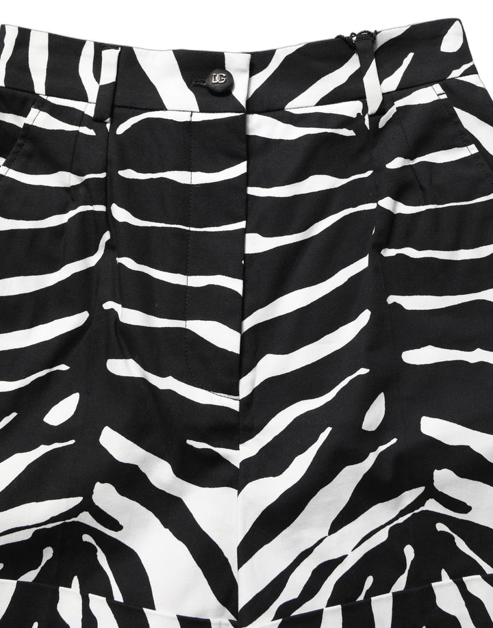 Dolce &amp; Gabbana Black White Zebra Print Cotton High Waist Shorts