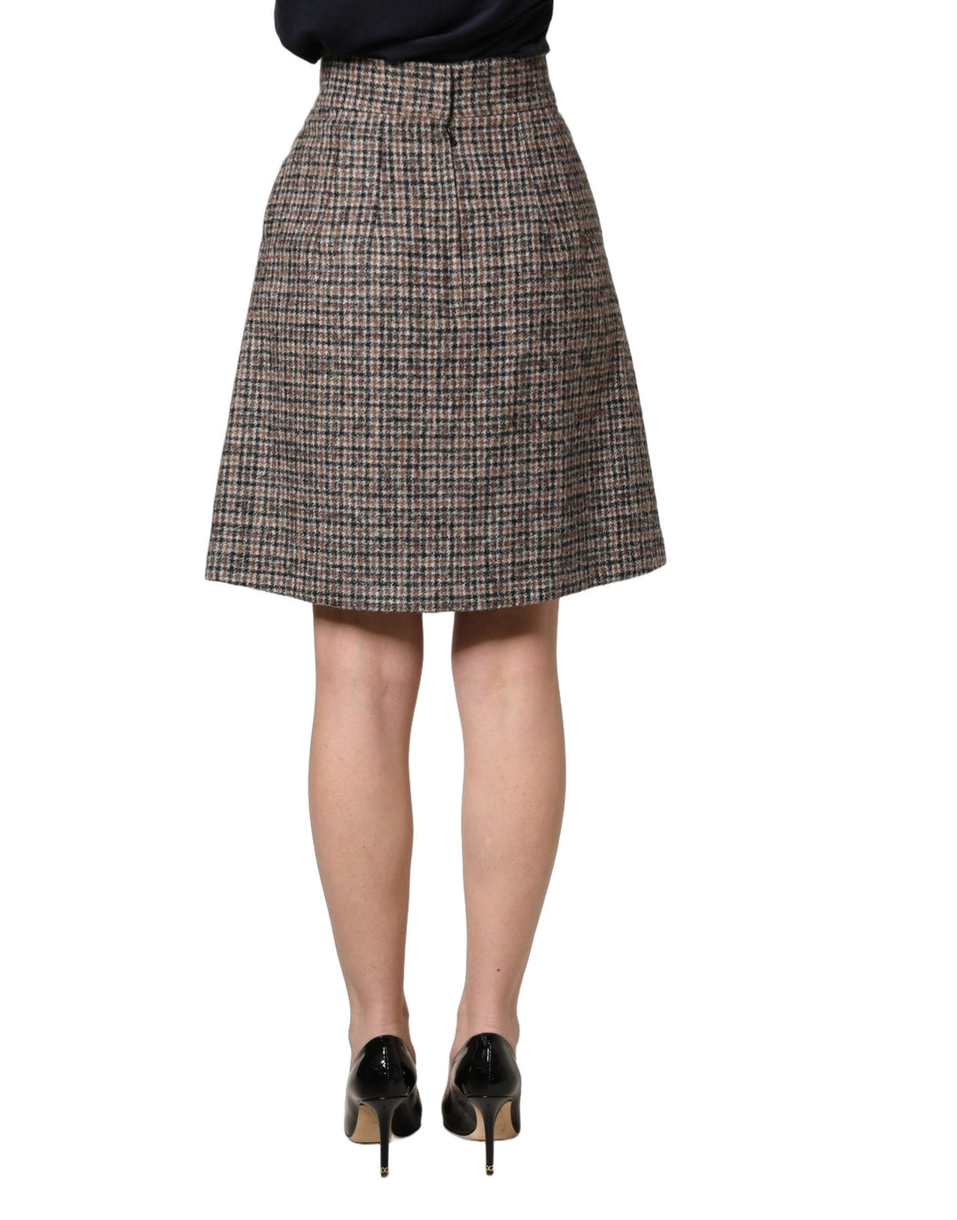 Dolce &amp; Gabbana Brown Tweed Kick Pleat High Waist Mini Skirt
