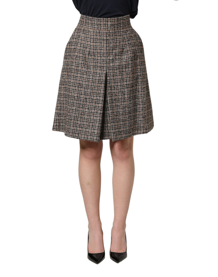 Dolce &amp; Gabbana Brown Tweed Kick Pleat High Waist Mini Skirt