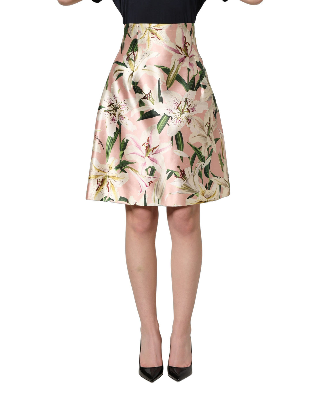 Dolce &amp; Gabbana Pink Lilium High Waist Knee Length Skirt