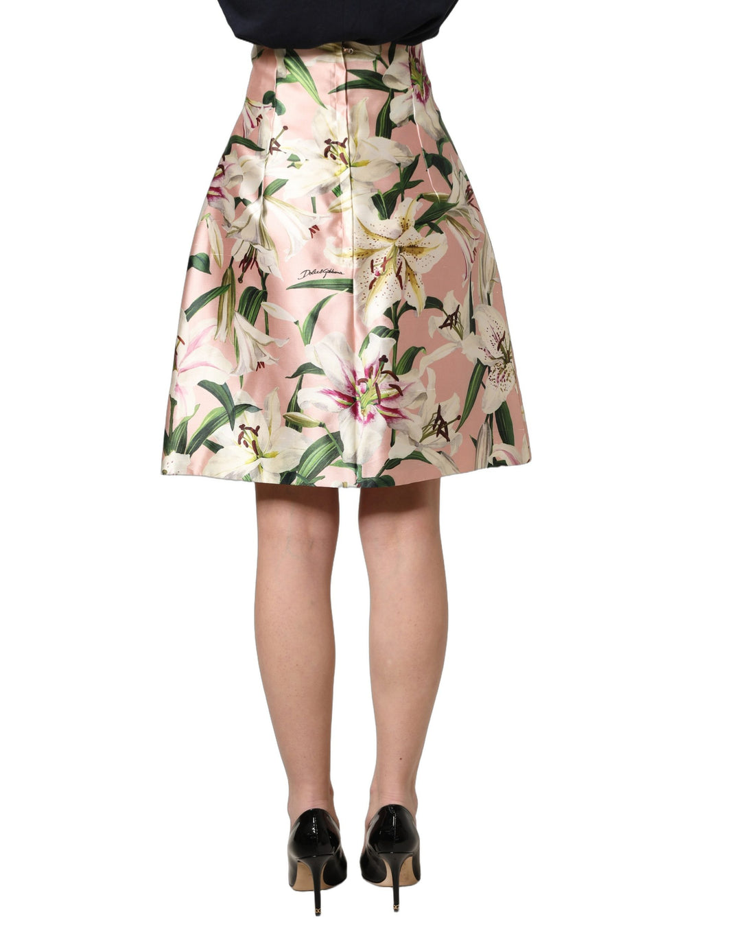 Dolce &amp; Gabbana Pink Lilium High Waist Knee Length Skirt