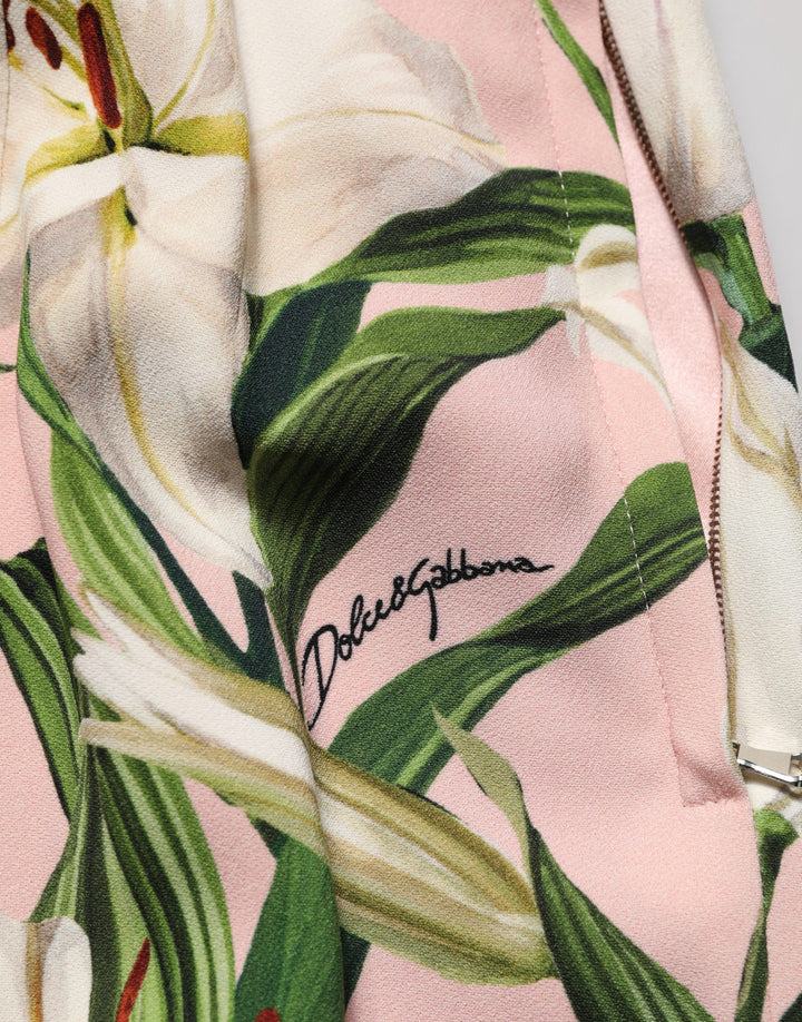 Dolce &amp; Gabbana Pink Lilium Print High Waist Pencil Skirt