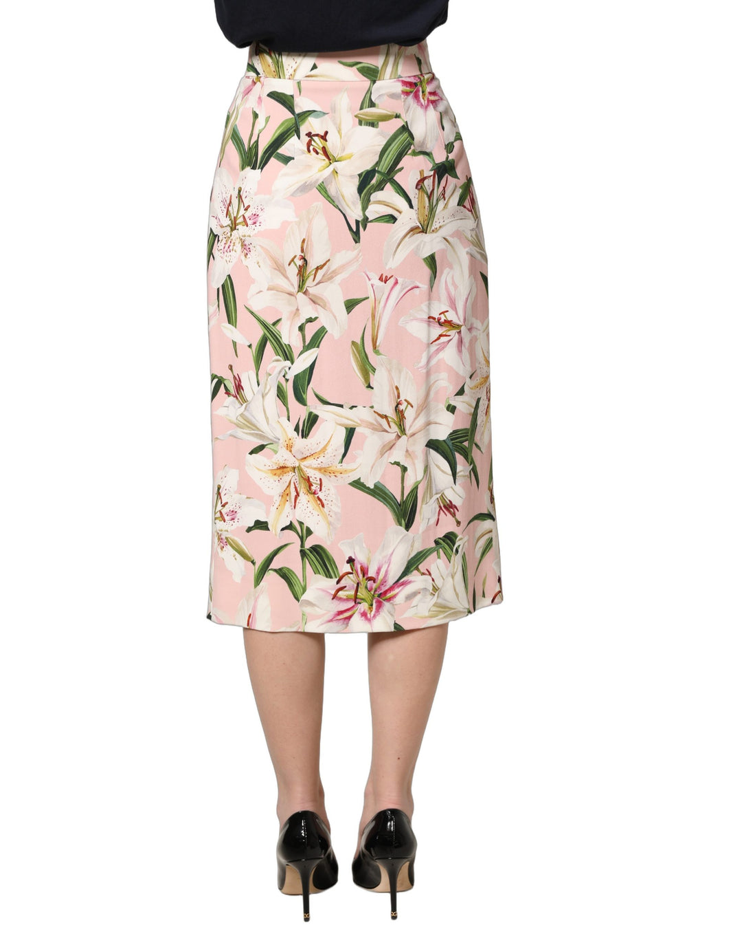 Dolce &amp; Gabbana Pink Lilium Print High Waist Pencil Skirt