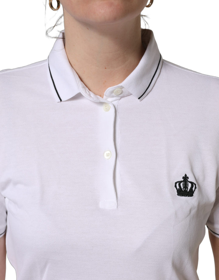 Dolce &amp; Gabbana White Crown Cotton Short Sleeves Polo Top