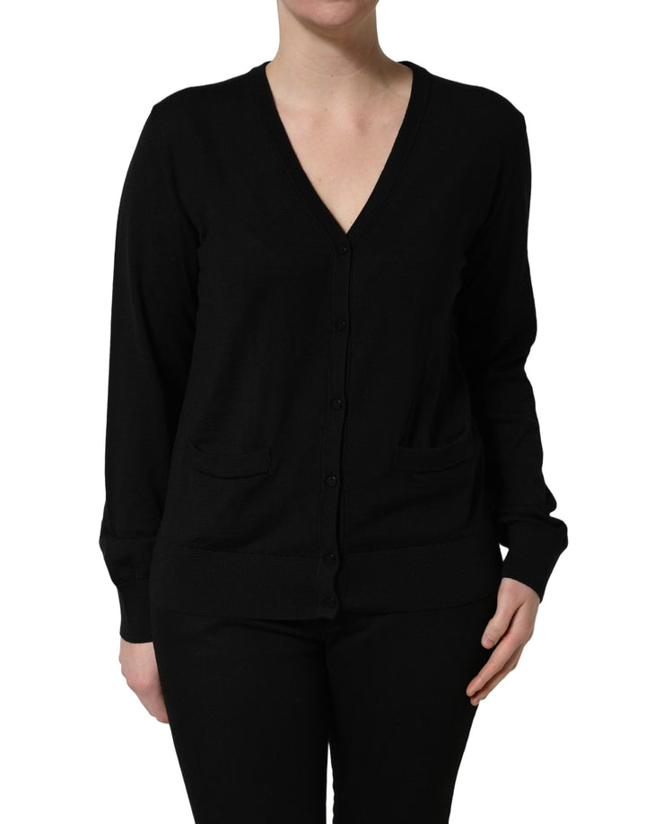 Dolce &amp; Gabbana Black Wool Knit Button Cardigan Sweater