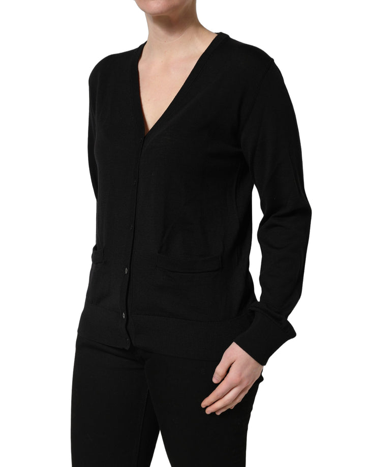 Dolce &amp; Gabbana Black Wool Knit Button Cardigan Sweater