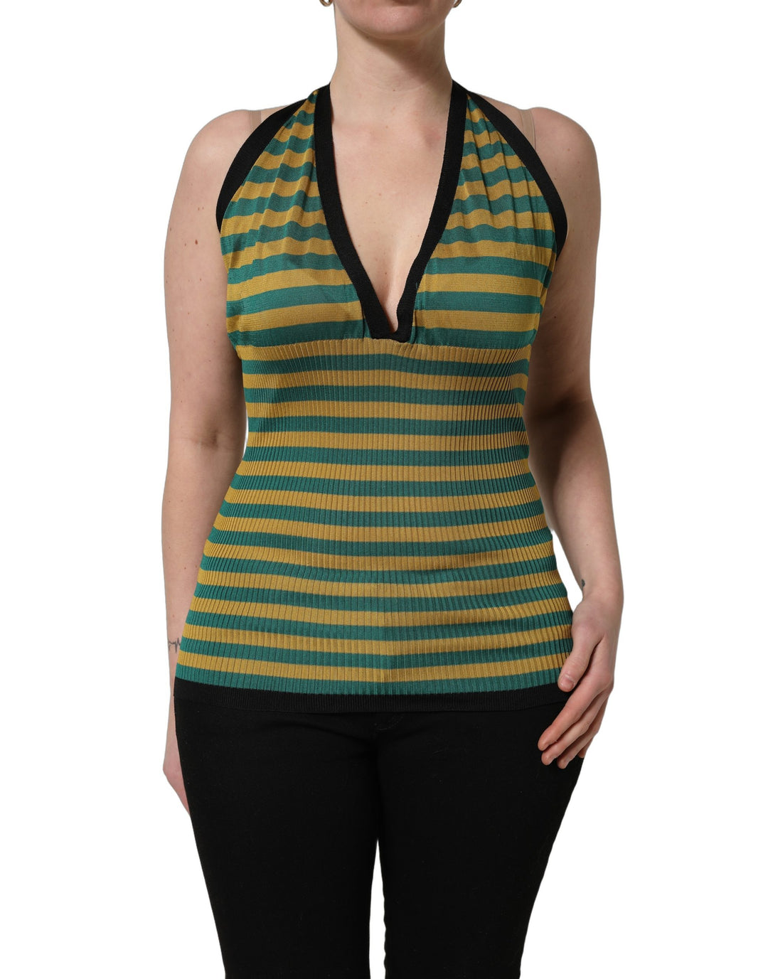 Dolce &amp; Gabbana Multicolor Stripes Wool Knit Halter Tank Top