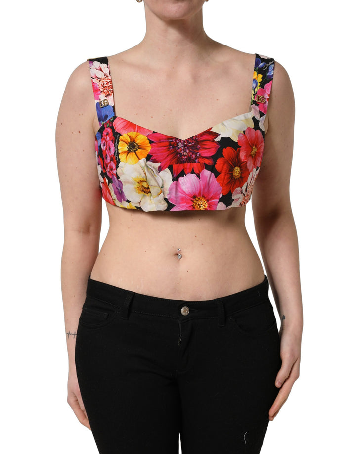 Dolce &amp; Gabbana Multicolor Floral Cropped Bustier Tank Top