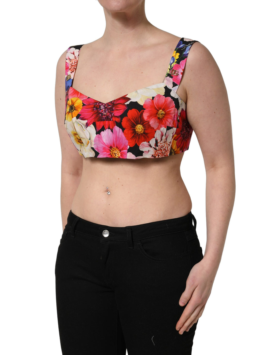Dolce &amp; Gabbana Multicolor Floral Cropped Bustier Tank Top