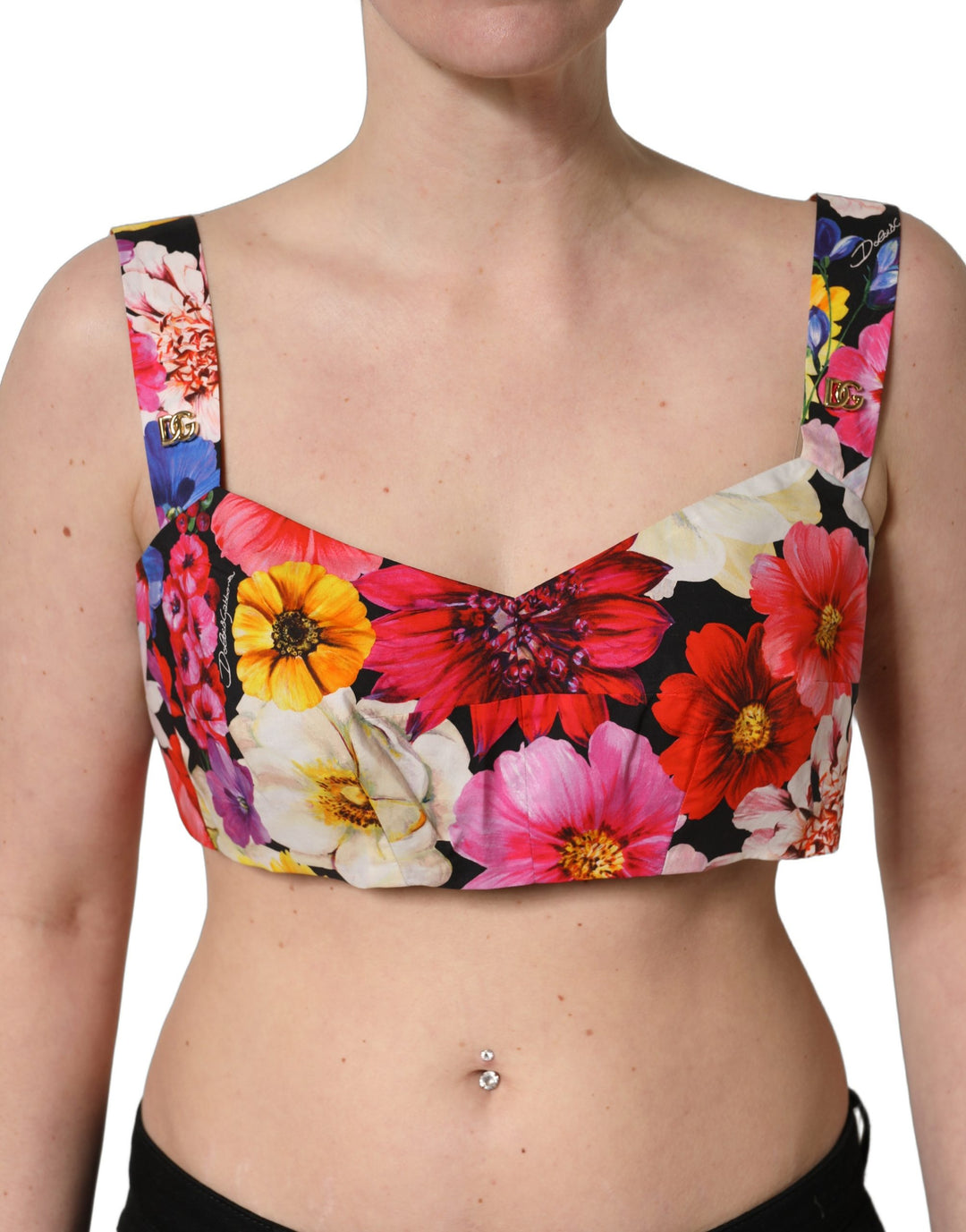 Dolce &amp; Gabbana Multicolor Floral Cropped Bustier Tank Top