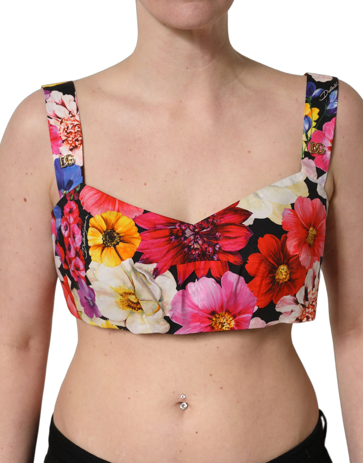 Dolce &amp; Gabbana Multicolor Floral Cropped Bustier Tank Top
