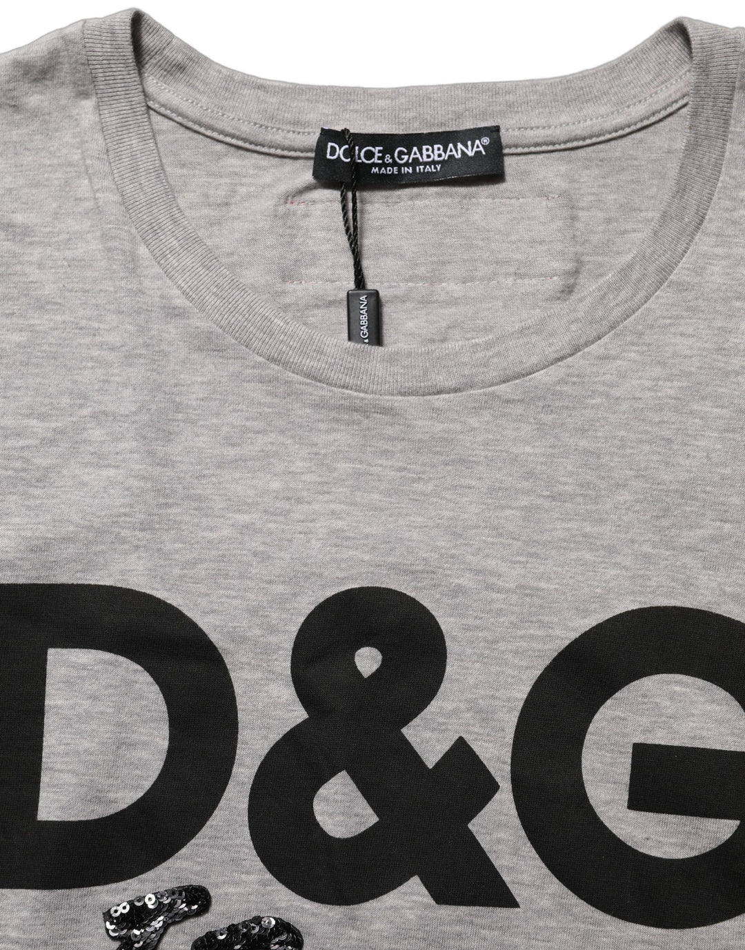 Dolce &amp; Gabbana Gray Cotton Logo Printed Crew Neck T-shirt