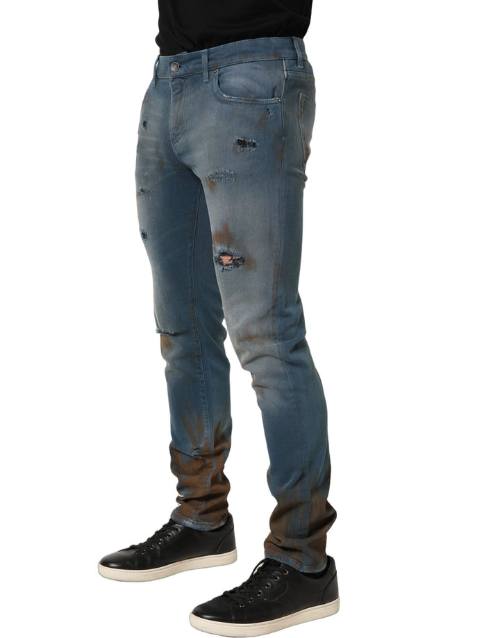 Dolce &amp; Gabbana Blue Distressed Mid Waist Skinny Denim Jeans