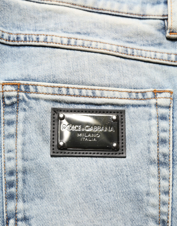 Dolce &amp; Gabbana Blue Washed Mid Waist Straight Men Denim Jeans