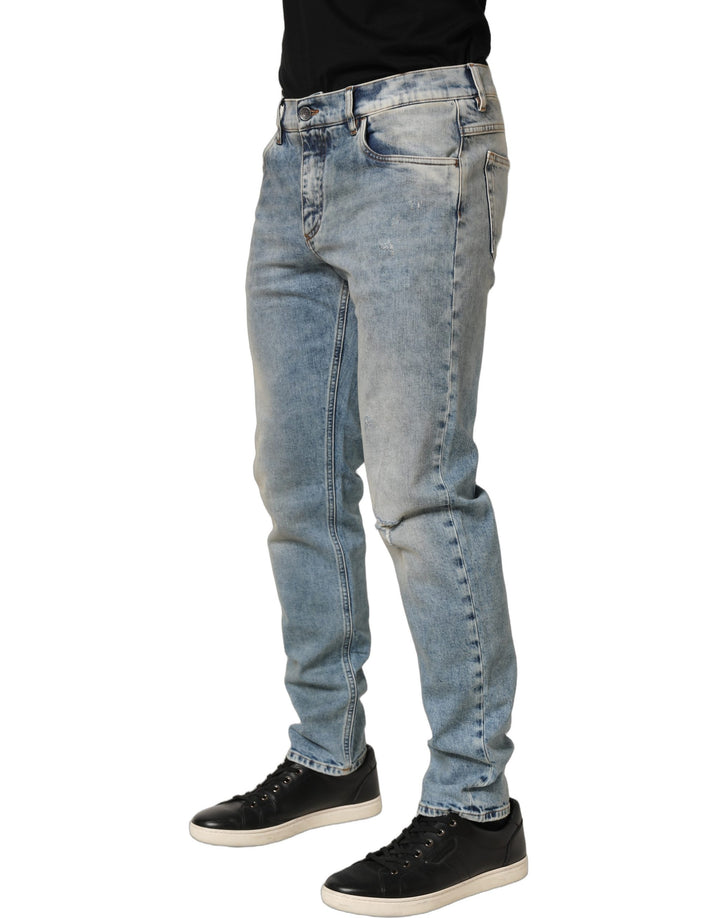 Dolce &amp; Gabbana Blue Washed Mid Waist Straight Men Denim Jeans