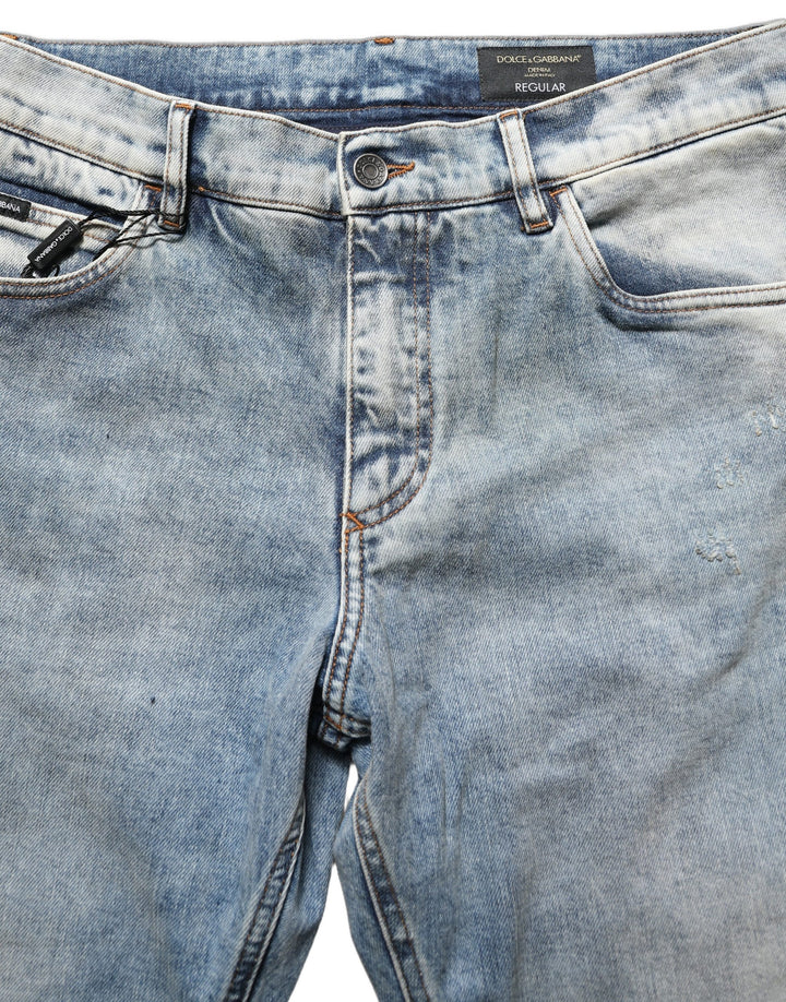 Dolce &amp; Gabbana Blue Washed Mid Waist Straight Men Denim Jeans