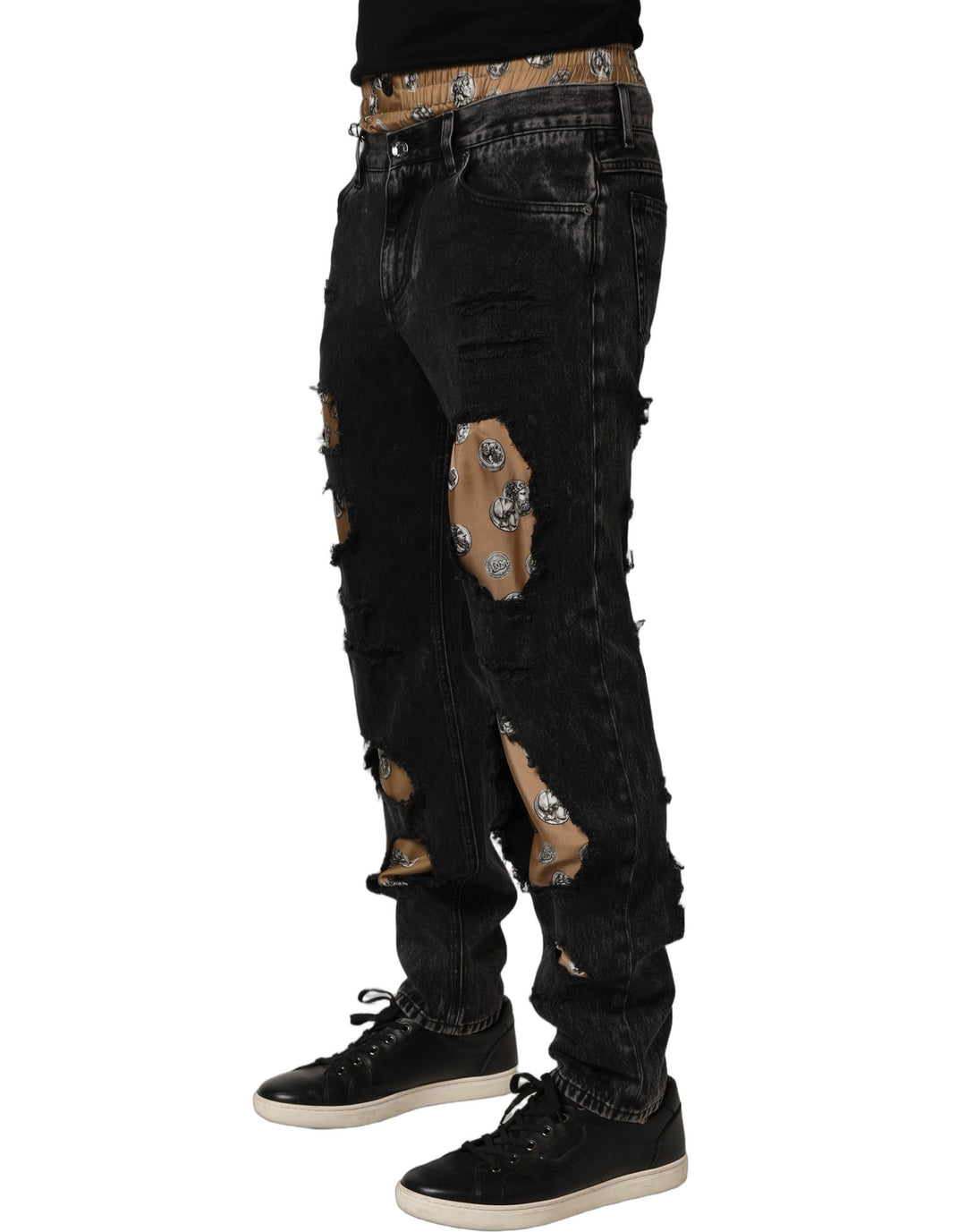 Dolce &amp; Gabbana Black Distressed Cotton Straight Denim Jeans