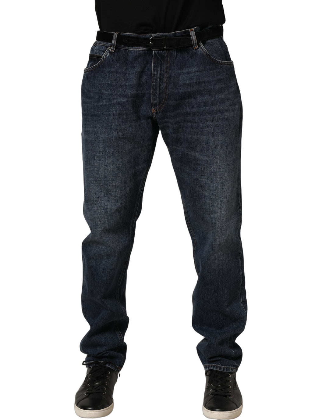Dolce &amp; Gabbana Dark Blue Washed MidWaist Straight Denim Jeans