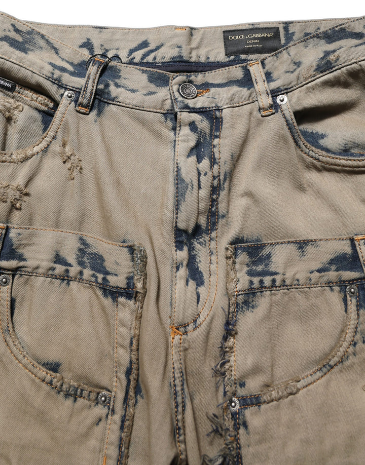 Dolce &amp; Gabbana Beige Bleached Deconstructed Men Denim Jeans