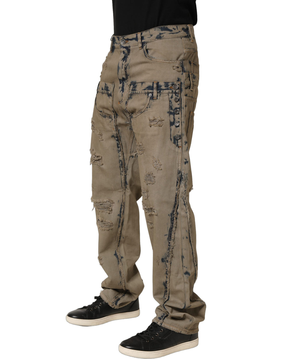 Dolce &amp; Gabbana Beige Bleached Deconstructed Men Denim Jeans