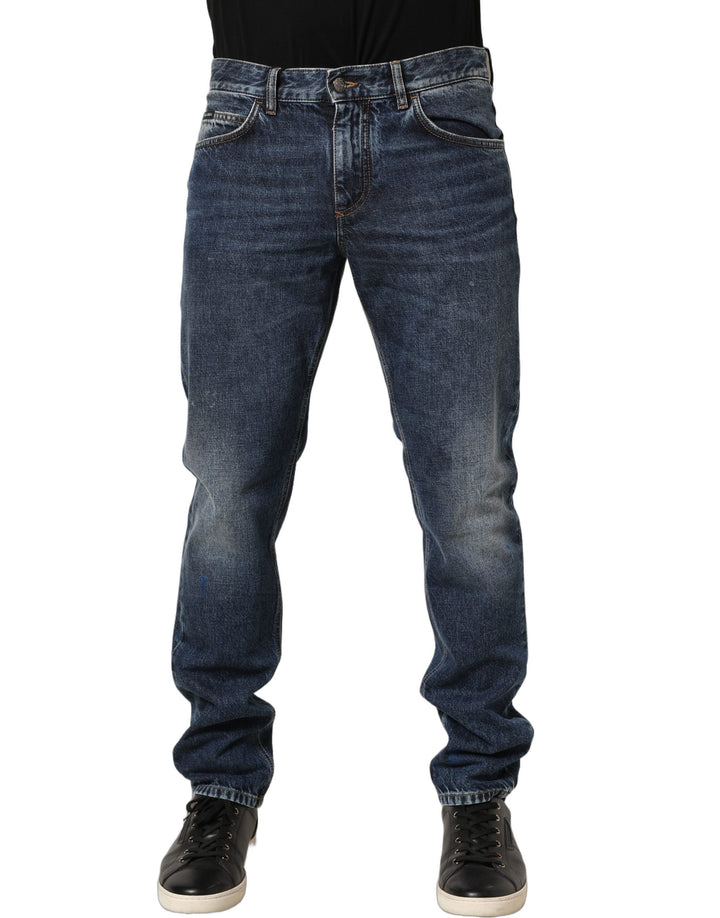 Dolce &amp; Gabbana Dark Blue Washed Mid Waist Straight Men Denim Jeans