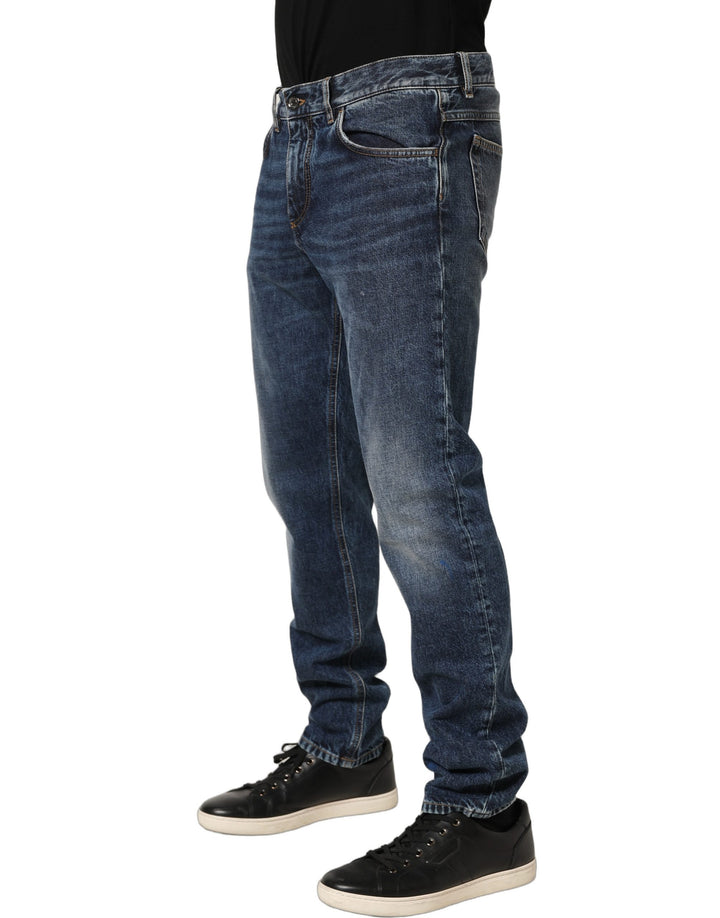 Dolce &amp; Gabbana Dark Blue Washed Mid Waist Straight Men Denim Jeans