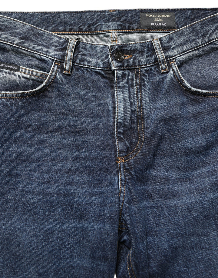 Dolce &amp; Gabbana Dark Blue Washed Mid Waist Straight Men Denim Jeans