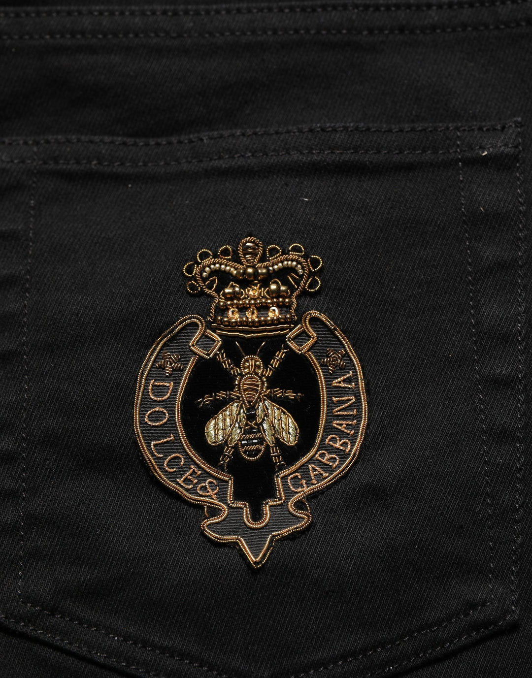 Dolce &amp; Gabbana Black Heraldic Embroidered Skinny Denim Jeans