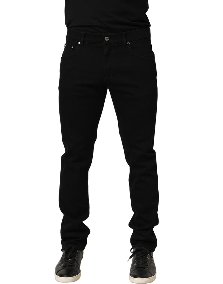 Dolce &amp; Gabbana Black Heraldic Embroidered Skinny Denim Jeans