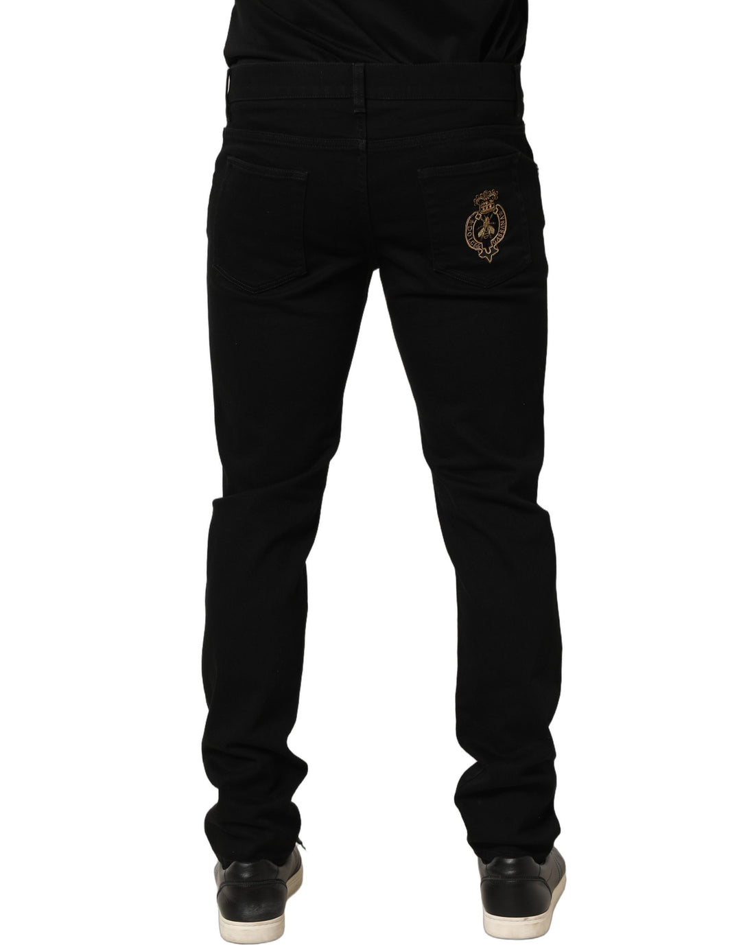 Dolce &amp; Gabbana Black Heraldic Embroidered Skinny Denim Jeans
