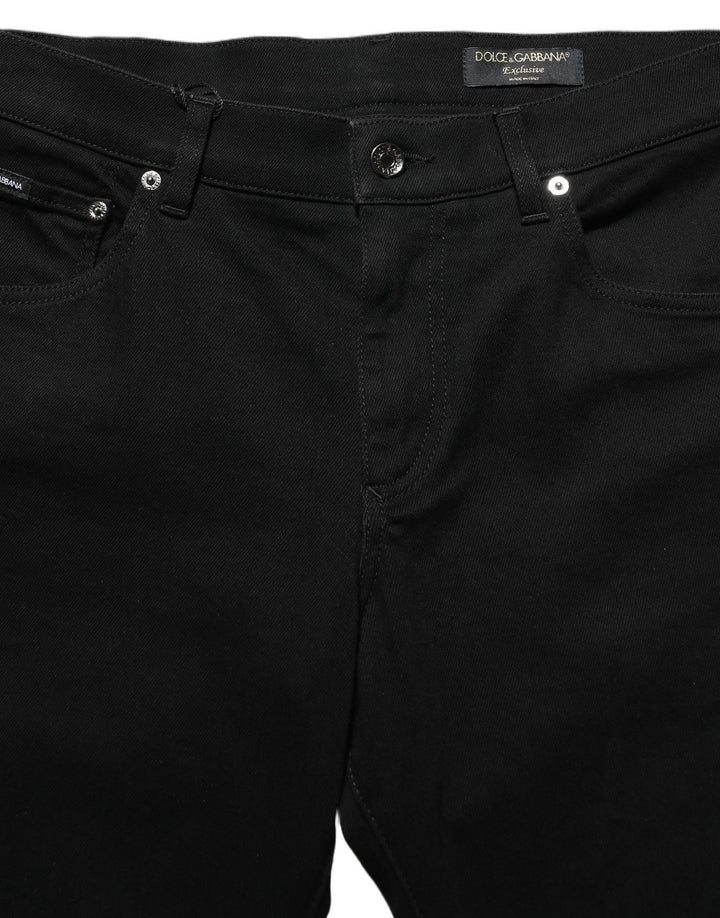 Dolce &amp; Gabbana Black Heraldic Embroidered Skinny Denim Jeans
