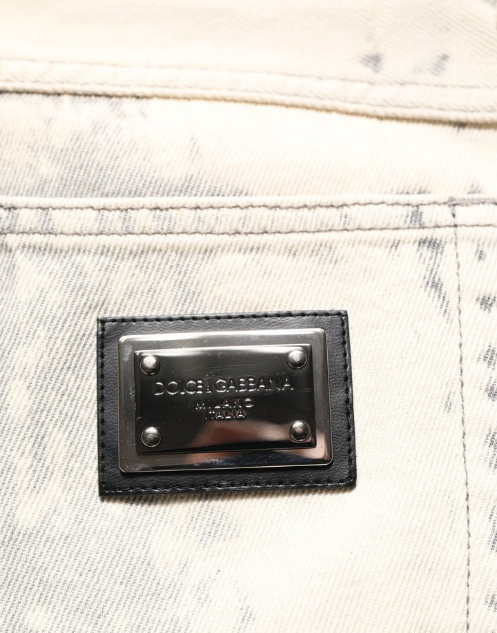 Dolce &amp; Gabbana Beige Tie Dye Cotton Straight Men Denim Jeans