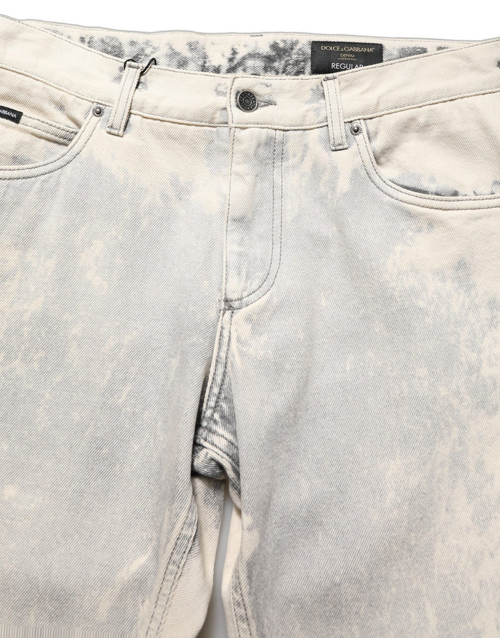 Dolce &amp; Gabbana Beige Tie Dye Cotton Straight Men Denim Jeans