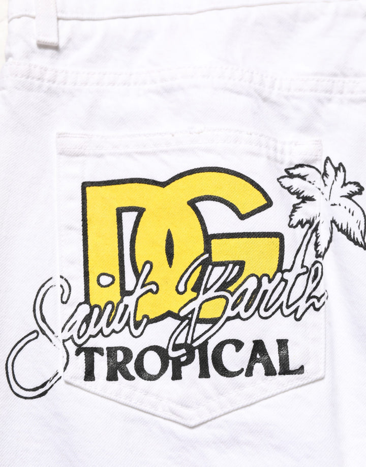 Dolce &amp; Gabbana White Cotton Ripped Slim Fit Men Denim Jeans